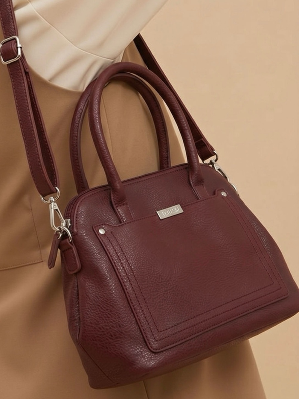 Roots 73 Burgundy Crossbody Sachel Bag Purse-13” Wide